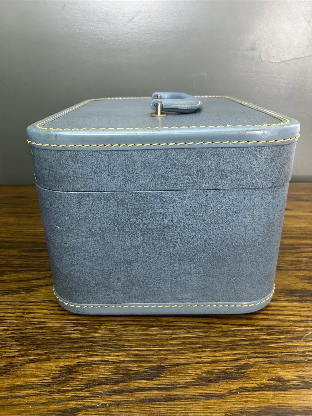 Vintage Blue Train Case Toiletry Case with Top Handle